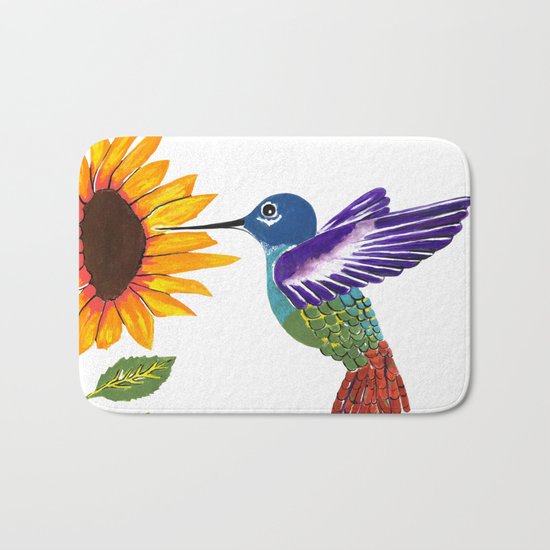 The Sunflower And The Hummingbird Bath Mat