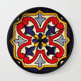 Abstract clover colorful geometric talavera tile Wall Clock