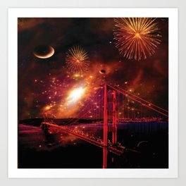 Left My Heart in San Francisco Art Print | Bridge, Goldengate, Collage, Photoshop, Fireworks, Digital, Galaxy, Sanfrancisco, Night 
