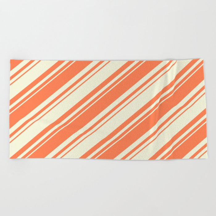 Coral and Beige Colored Lined/Striped Pattern Beach Towel
