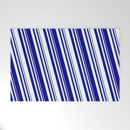 [ Thumbnail: Dark Blue and Mint Cream Colored Striped Pattern Welcome Mat ]