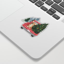 Driving Home For Christmas - Corgi On Red Xmas Car  Sticker
