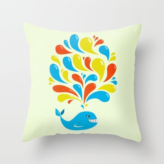 Colorful Swirls Happy Cartoon Whale Throw Pillow