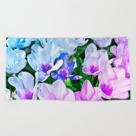 Blue Indigo Tulips Beach Towel