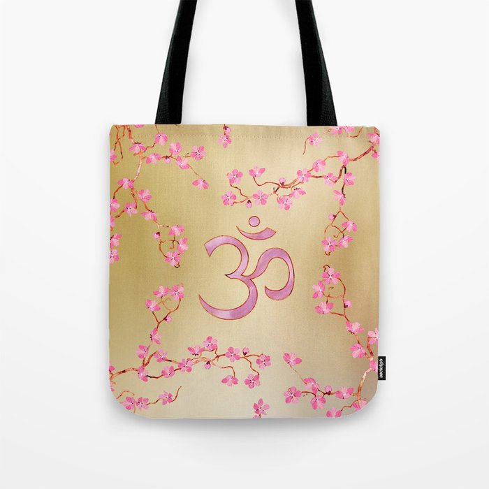 OM symbol  with gentle pastel pink flower tree branches Tote Bag