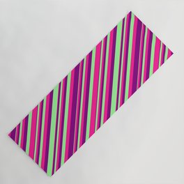 [ Thumbnail: Green, Deep Pink, and Purple Colored Stripes/Lines Pattern Yoga Mat ]
