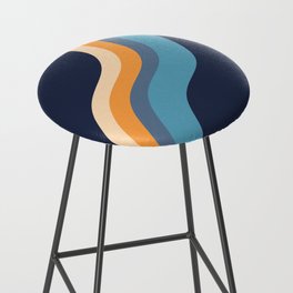 Loana - Dark Blue Orange Colourful Wavy Minimalistic Retro Stripes Art Design Pattern  Bar Stool