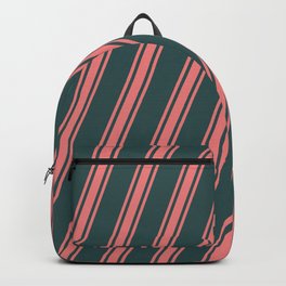 [ Thumbnail: Dark Slate Gray & Light Coral Colored Stripes Pattern Backpack ]