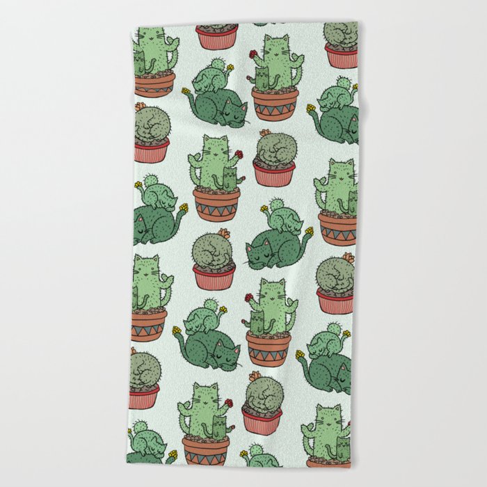 Cacti Cat pattern Beach Towel