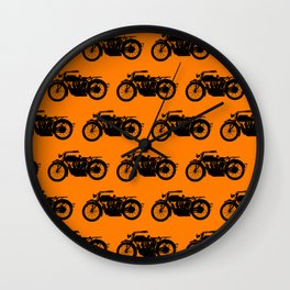 Antique Motorcycle // Orange Wall Clock