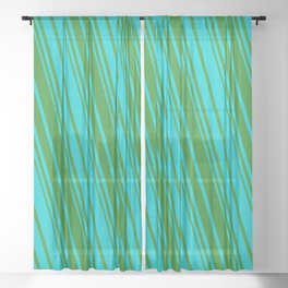 [ Thumbnail: Forest Green & Dark Turquoise Colored Striped Pattern Sheer Curtain ]