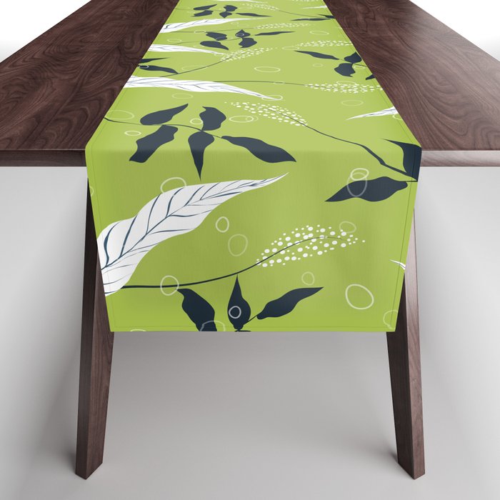 Leaf Pattern On Light Green Background Table Runner