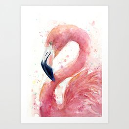 Pink Flamingo Watercolor Art Print