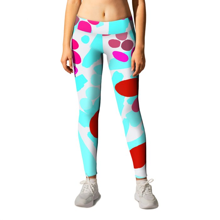 Slashes and Shapes Abstract Turquoise and Pink Leggings