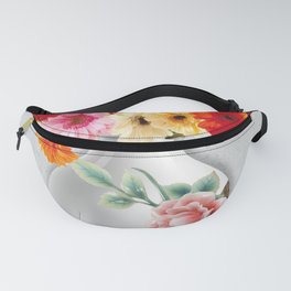 vase with golden red and rose flowers in light background Fanny Pack