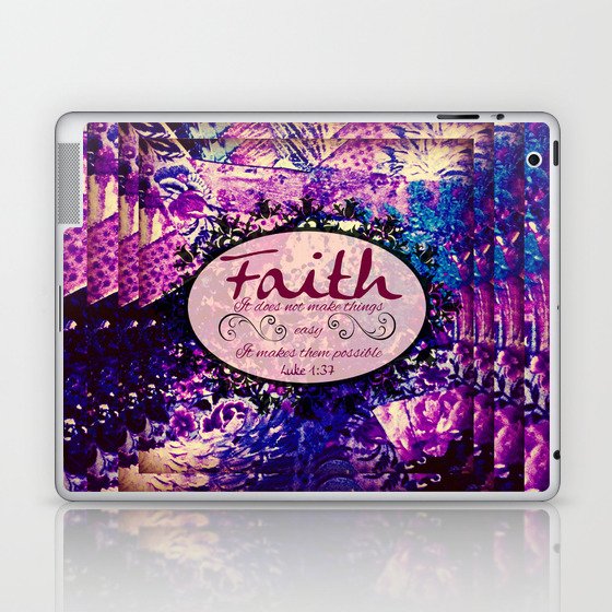 FAITH Colorful Purple Christian Luke Bible Verse Inspiration Believe Floral Modern Typography Art Laptop & iPad Skin