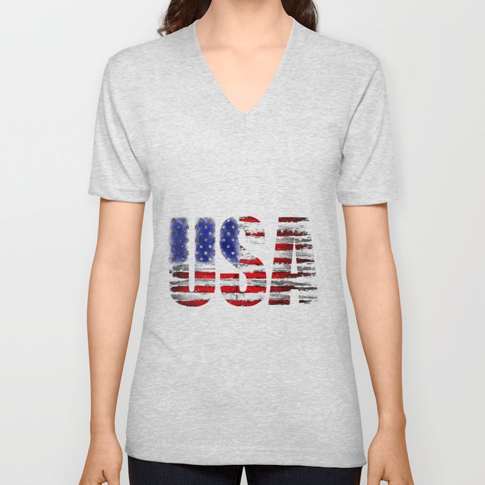 Distressed USA Flag V Neck T Shirt