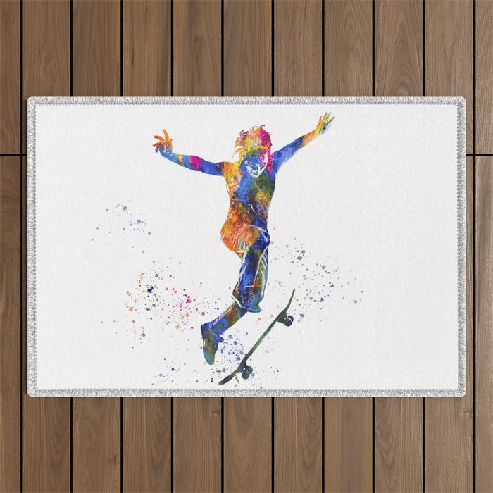 Competition skateboarding in watercolor Outdoor Rug