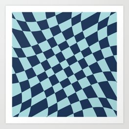 Abstract Warped Checkerboard pattern - Space Cadet and Crystal Art Print