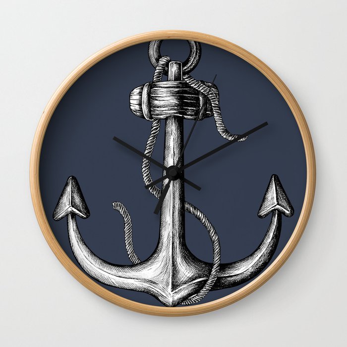 Blue Nautical Anchor Wall Clock