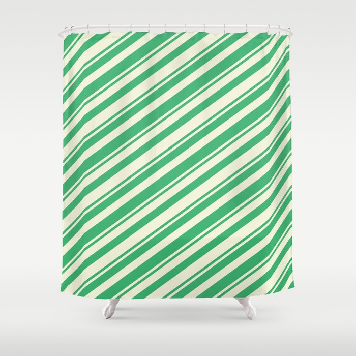 Sea Green & Beige Colored Lines Pattern Shower Curtain