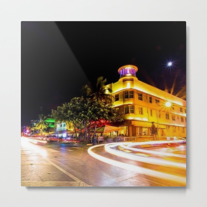 Art Deco Cardozo Hotel South Beach, Miami Night Scene Portrait by Jeanpaul Ferro Metal Print