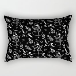 Black and White Christmas Snowman Doodle Pattern Rectangular Pillow