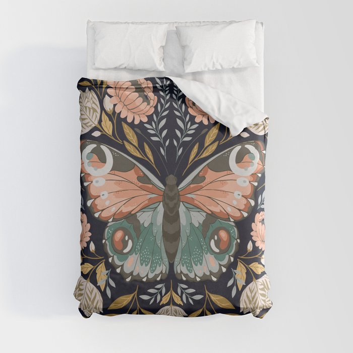 William Morris Butterfly - Midnight Garden Duvet Cover
