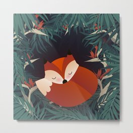 Cute Sleping Forest Fox Metal Print | Flower, Zoo, Jungle, Amusement, Cutefox, Cute, Sleepingfox, Digital, Orange, Funny 