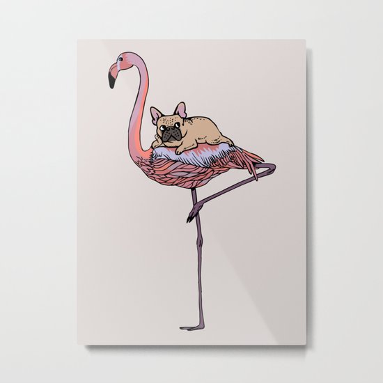 Flamingo and French Bulldog Metal Print