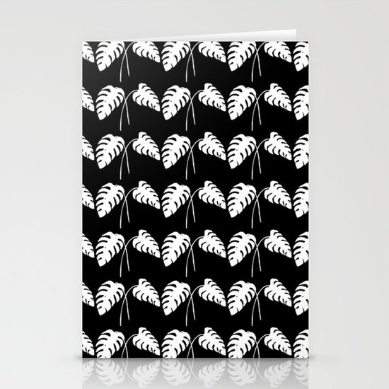 Tropical Monstera Leaves White on Black Stationery Cards