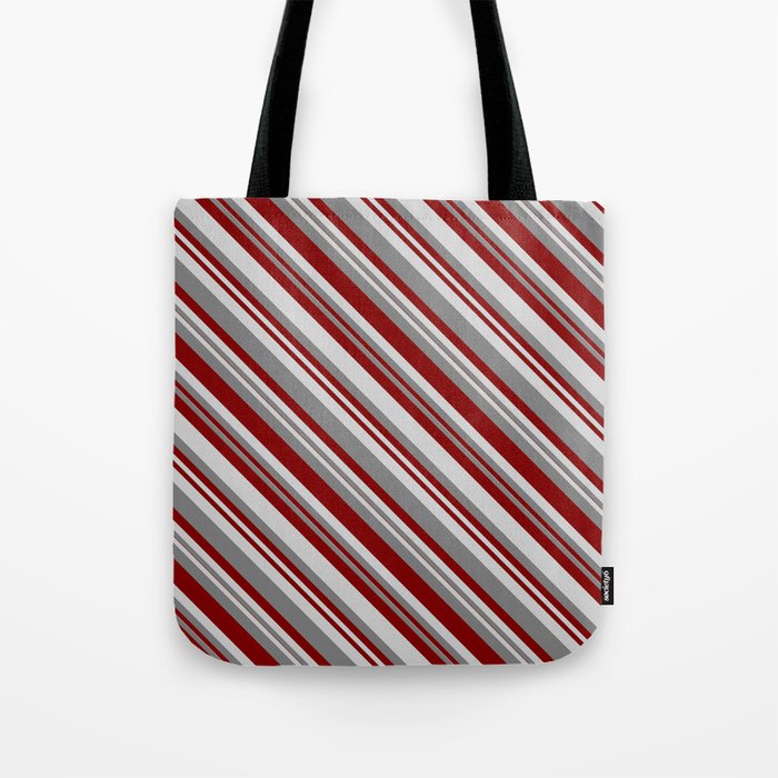 Grey, Maroon, and Light Gray Colored Stripes Pattern Tote Bag