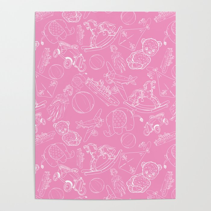 Pink and White Toys Outline Pattern Poster