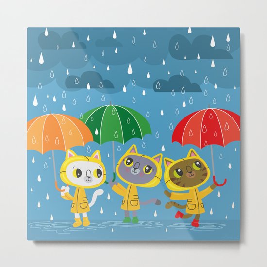 Rainy Day Kitty Cats Metal Print
