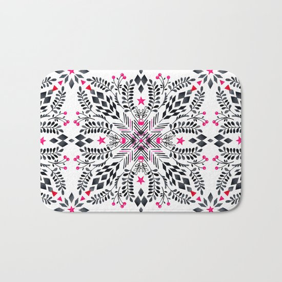 Winter Graphic Folk Art Pattern Bath Mat