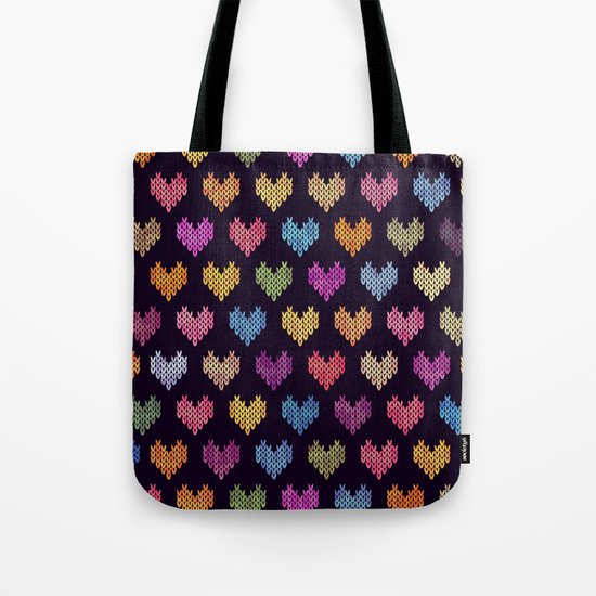 Colorful Knitted Hearts III Tote Bag