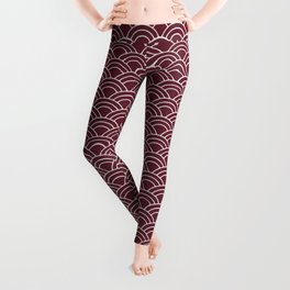 Seigaiha red and white japanese waves Leggings