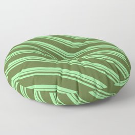 [ Thumbnail: Green and Dark Olive Green Colored Striped Pattern Floor Pillow ]