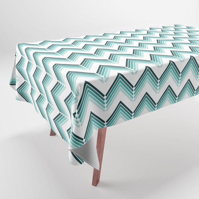 Green & White-colored Geometric waves design Tablecloth