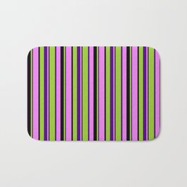 [ Thumbnail: Green, Indigo, Violet, and Black Colored Lines/Stripes Pattern Bath Mat ]