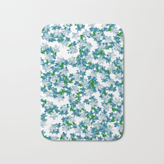 Summer Blues, Floral Pattern Bath Mat