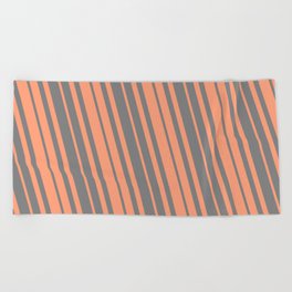 [ Thumbnail: Light Salmon and Grey Colored Striped/Lined Pattern Beach Towel ]