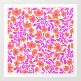 Tropical Blooms Pattern - Pink and Orange Art Print