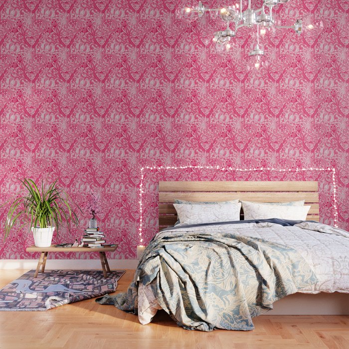 SHOCK PINK VICTORIAN FLOWER PATTERN. Wallpaper