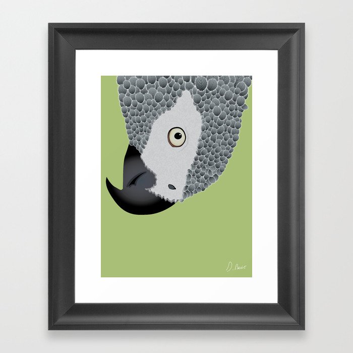 African Grey Parrot [ON SPRING GREEN] Framed Art Print