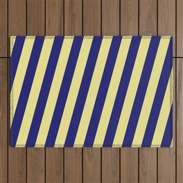 [ Thumbnail: Midnight Blue & Tan Colored Striped Pattern Outdoor Rug ]