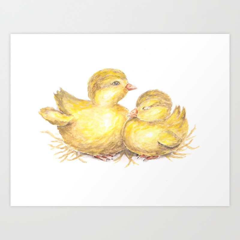 Baby Chick Watercolor Art, Baby Bird Painting, Nature Art Art Print By Birds And Berry Studio Anne Hockenberry | Society6