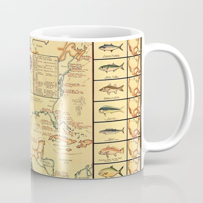 Illustrated Map of Well Known Salt Water Game Fish of North America Coffee Mug