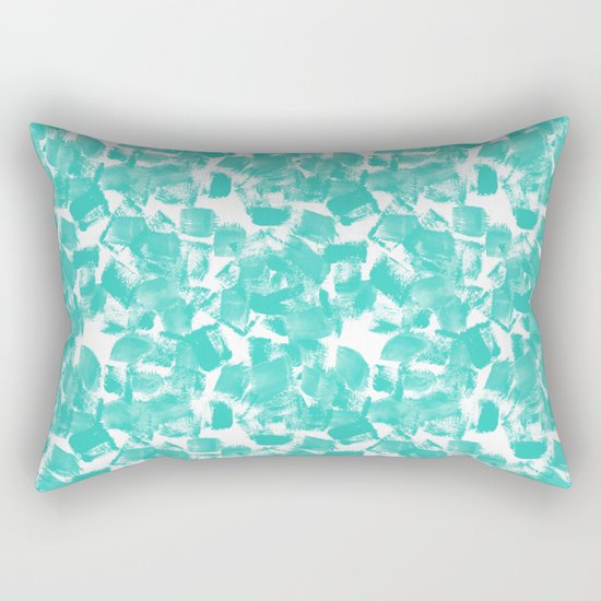 Brushy aqua bright happy brushstrokes painting abstract minimal modern dorm college decor art Rectangular Pillow