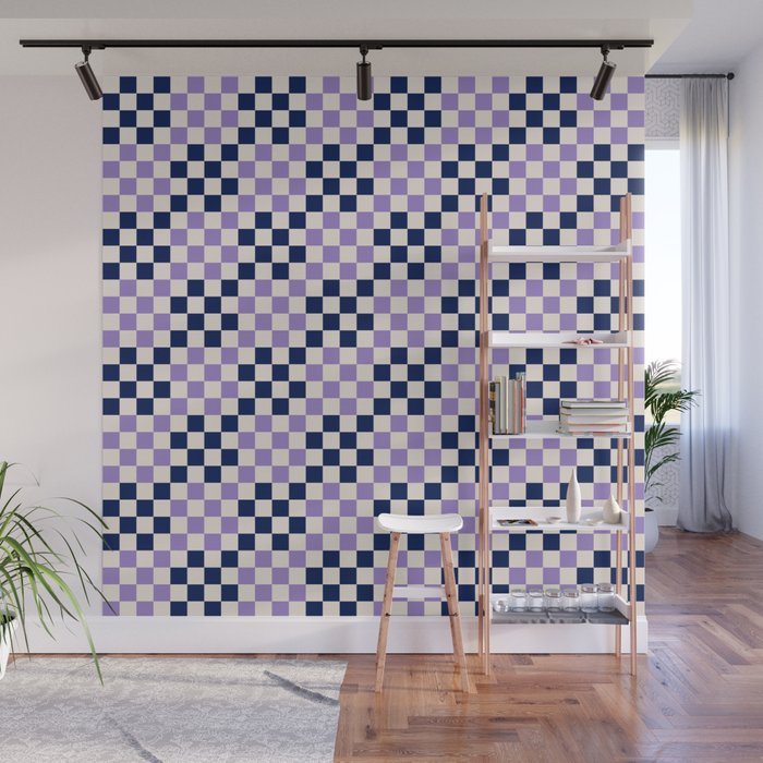 Retro Blue + Periwinkle Checker Pattern Wall Mural
